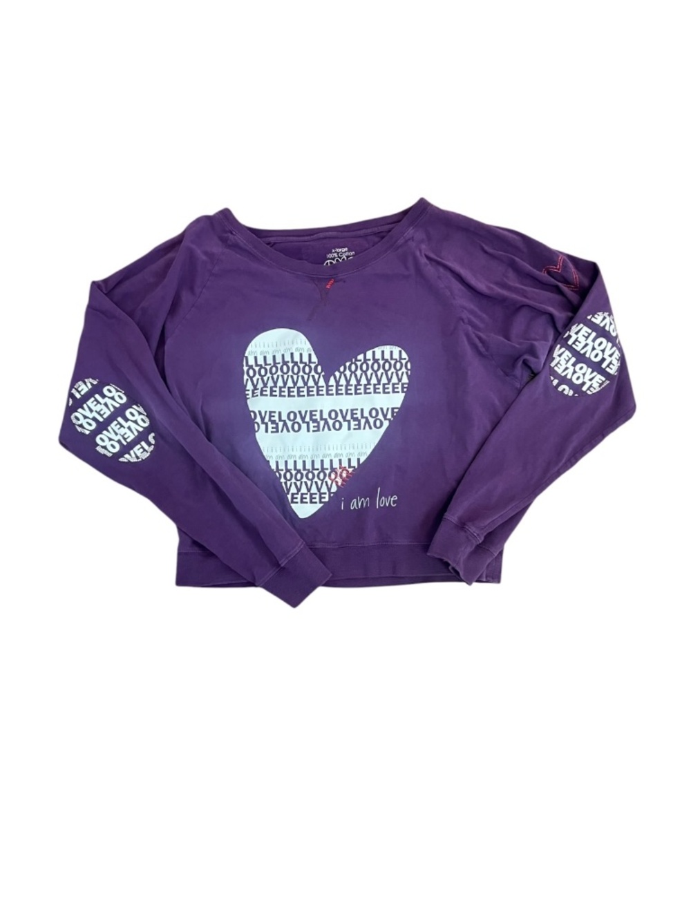 Peace Love World Purple Graphic Sweatshirt XL EUC 100% Cotton